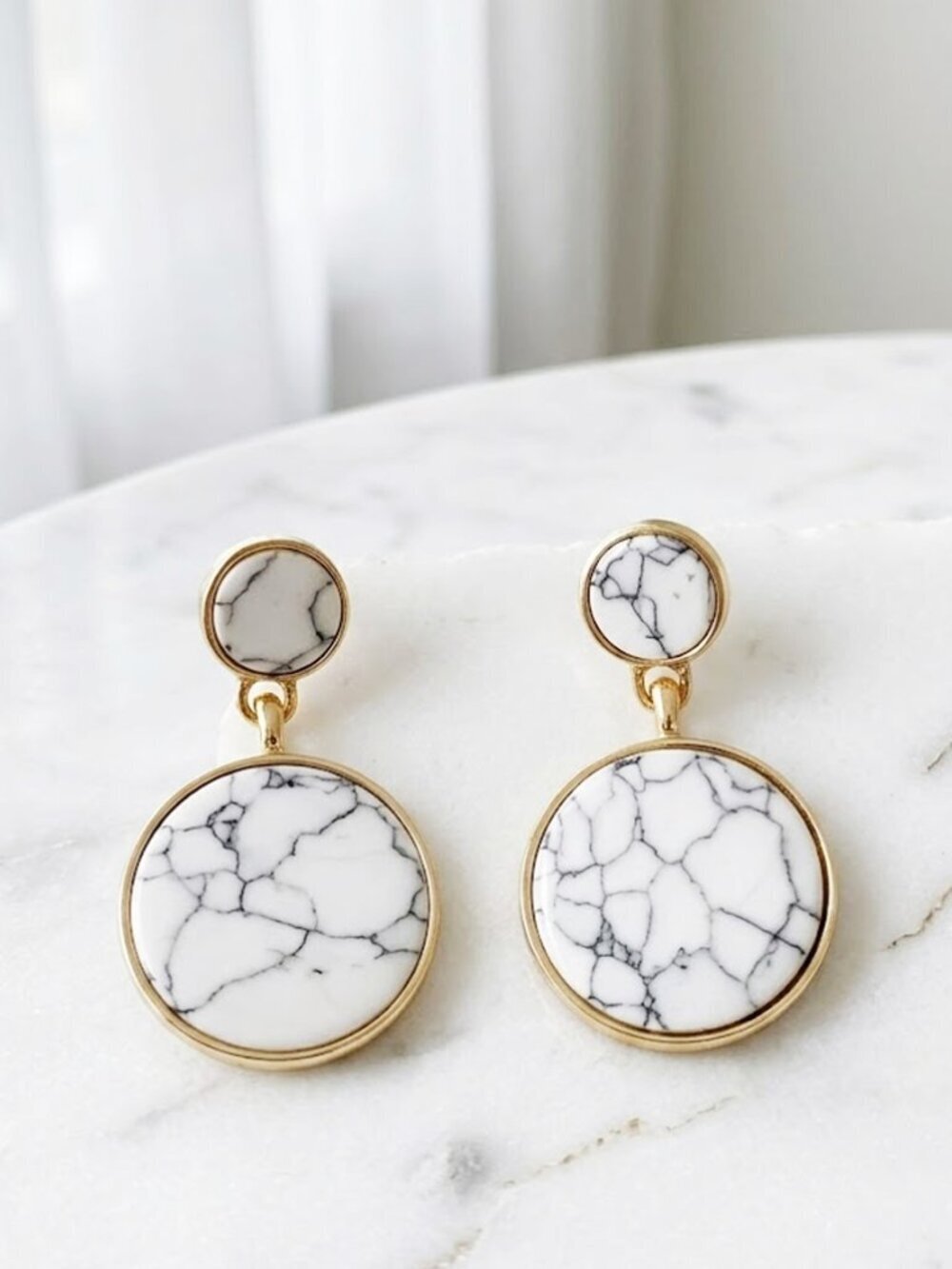 Ladies Faux Round Marble Earrings